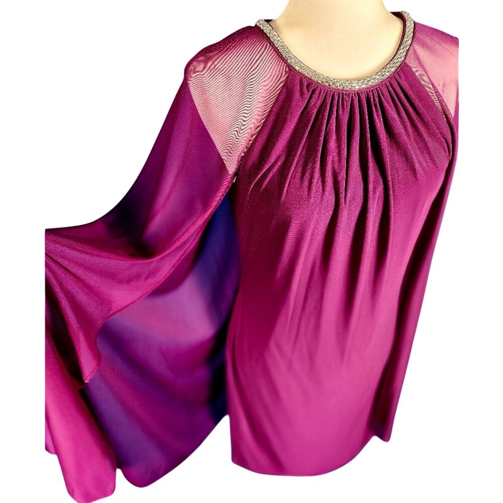 R&M Richards Chiffon Dress • Style 2496 • Size 6 • Berry Rhinestone Neck Capelet - Picture 3 of 12